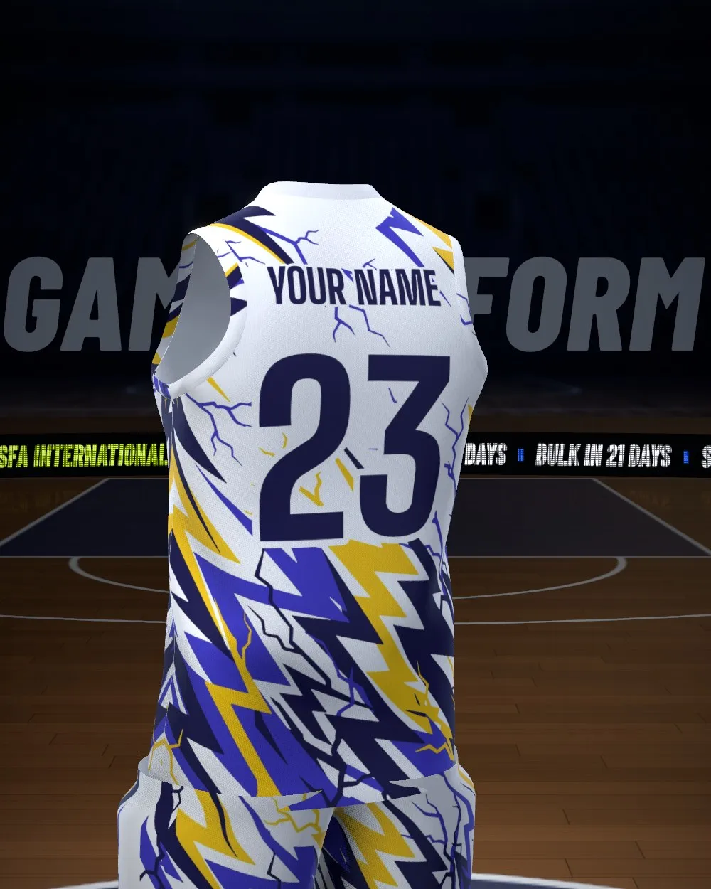 Visfa basketball uniform, back, with a name and number