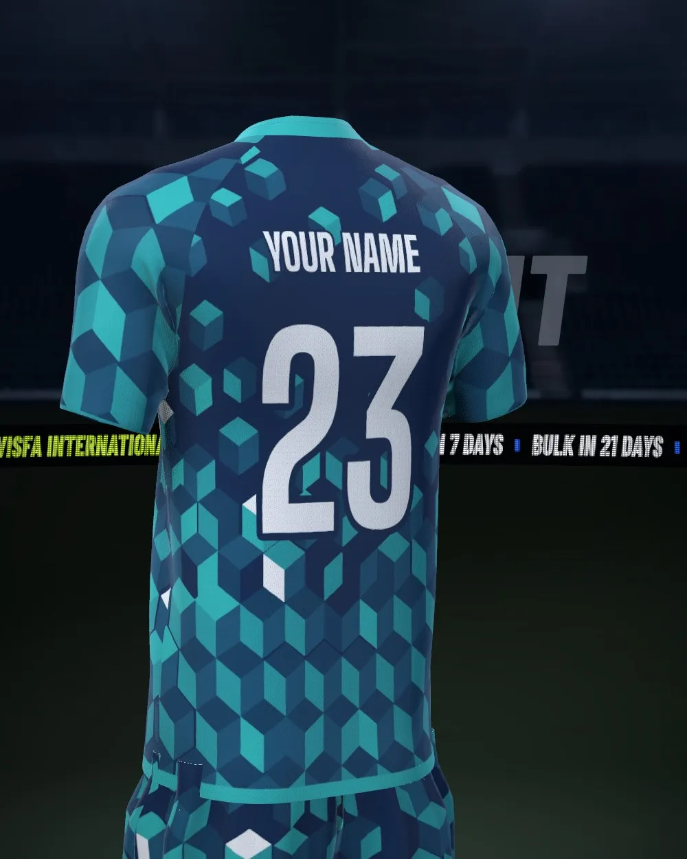 The match kit: Names and numbers (VISFA 10, PLAYER 7, YOUR NAME 23)