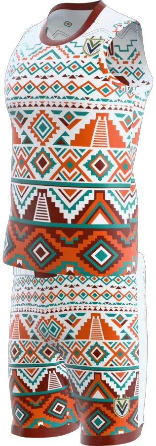 Aztec design as a basketball game kit: singlet, shorts