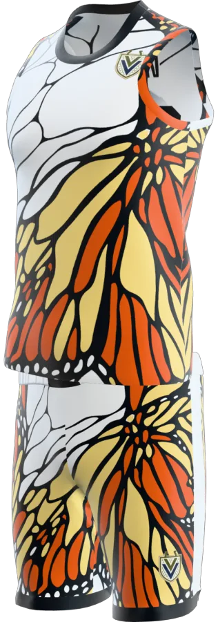 Monarch design as a basketball game kit: singlet, shorts