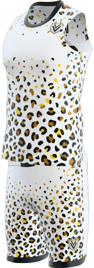 Cheetah design as a basketball game kit: singlet, shorts
