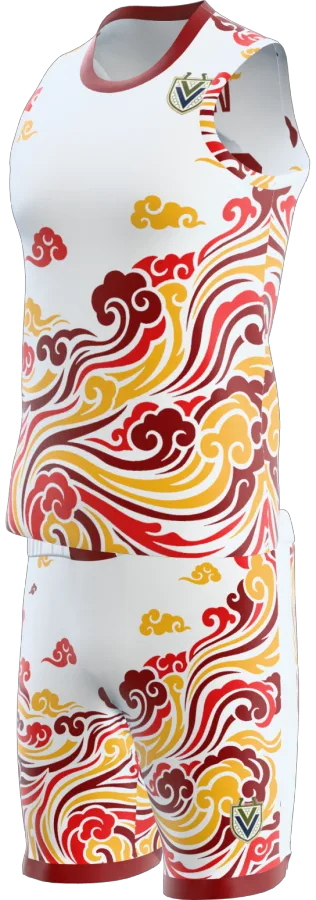 Auspicious design as a basketball game kit: singlet, shorts