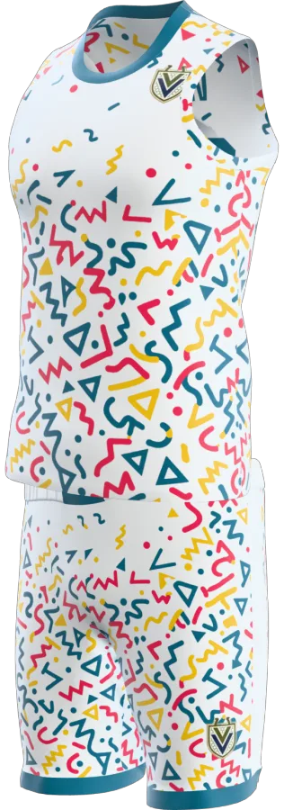 Retro 90s design as a basketball game kit: singlet, shorts