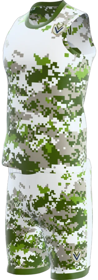 Digital Camo design as a basketball game kit: singlet, shorts