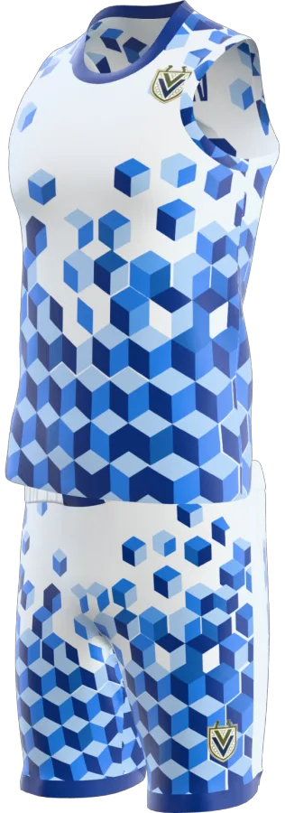 Cubes design as a basketball game kit: singlet, shorts