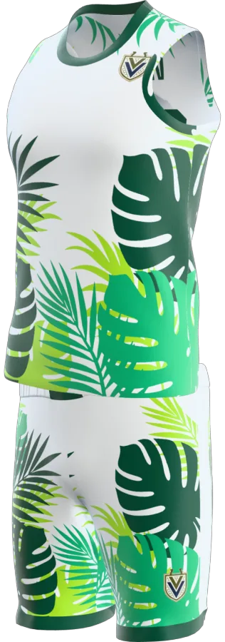 Tropic design as a basketball game kit: singlet, shorts