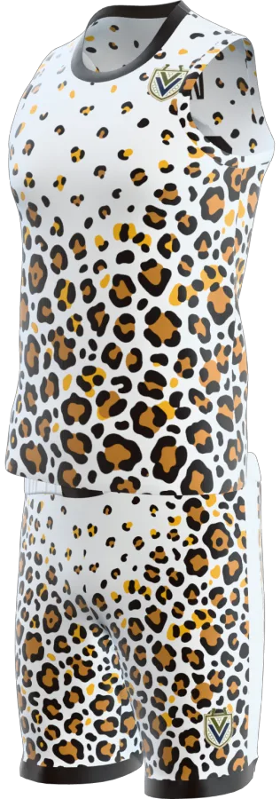 Leopard design as a basketball game kit: singlet, shorts