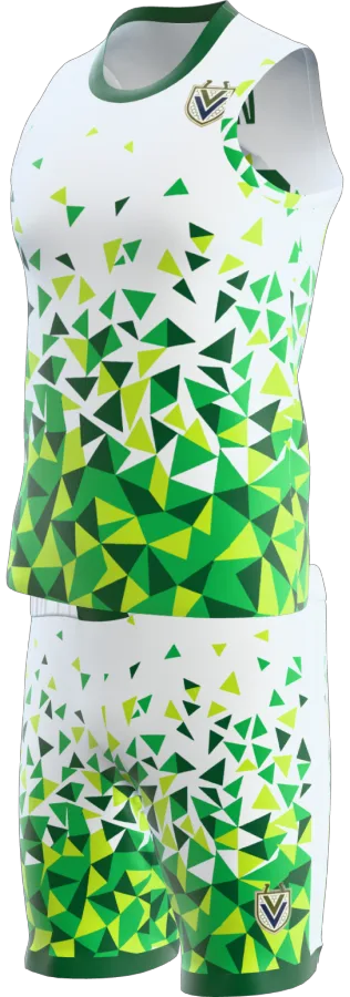Shard Mosaic design as a basketball game kit: singlet, shorts