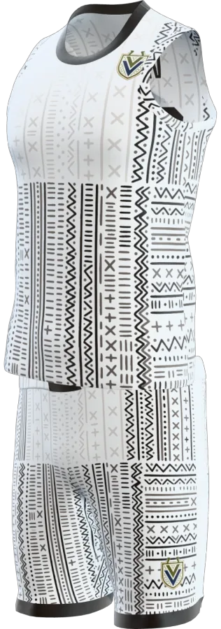 Mudcloth design as a basketball game kit: singlet, shorts