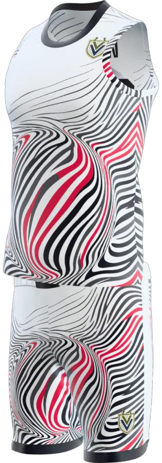 Op Art design as a basketball game kit: singlet, shorts