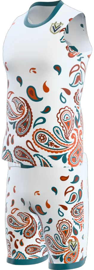 Paisley design as a basketball game kit: singlet, shorts