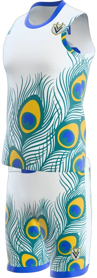Peacock design as a basketball game kit: singlet, shorts