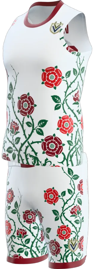 English Rose design as a basketball game kit: singlet, shorts
