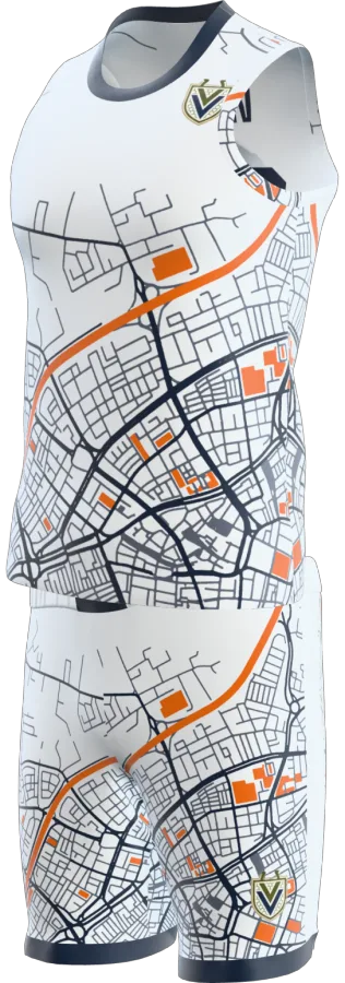 Routes design as a basketball game kit: singlet, shorts