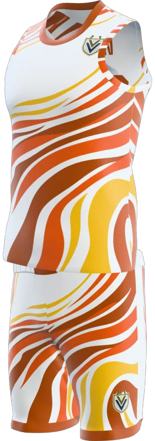 Seventies design as a basketball game kit: singlet, shorts