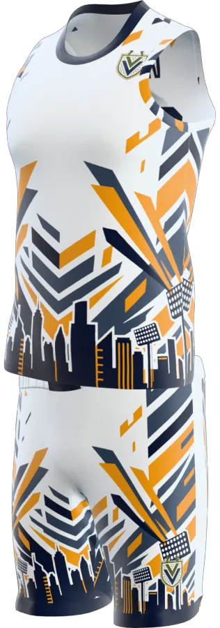 Skyline design as a basketball game kit: singlet, shorts