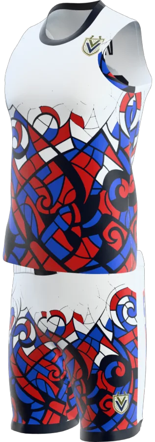 Cathedral design as a basketball game kit: singlet, shorts