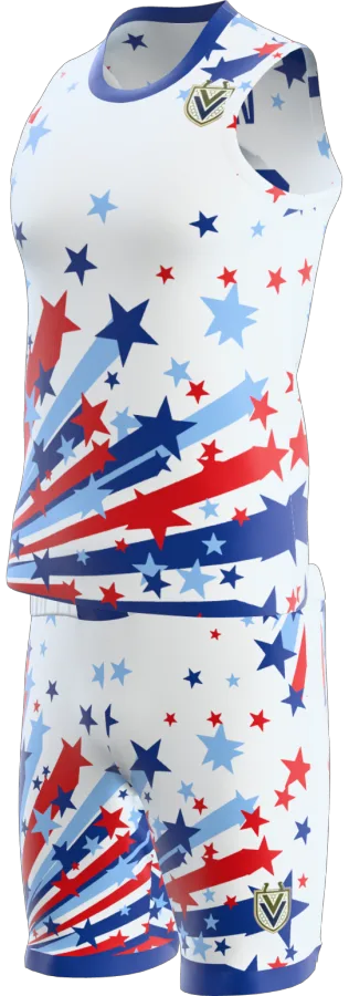 Starfield design as a basketball game kit: singlet, shorts