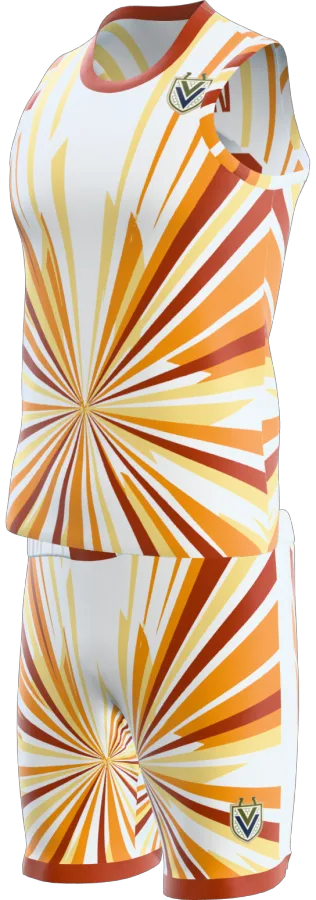 Sunrise design as a basketball game kit: singlet, shorts