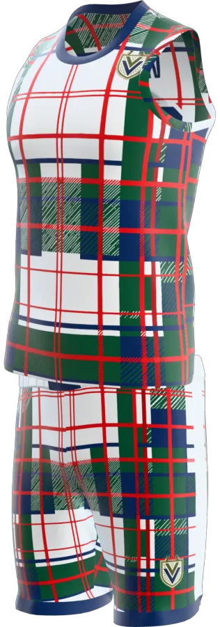 Tartan design as a basketball game kit: singlet, shorts