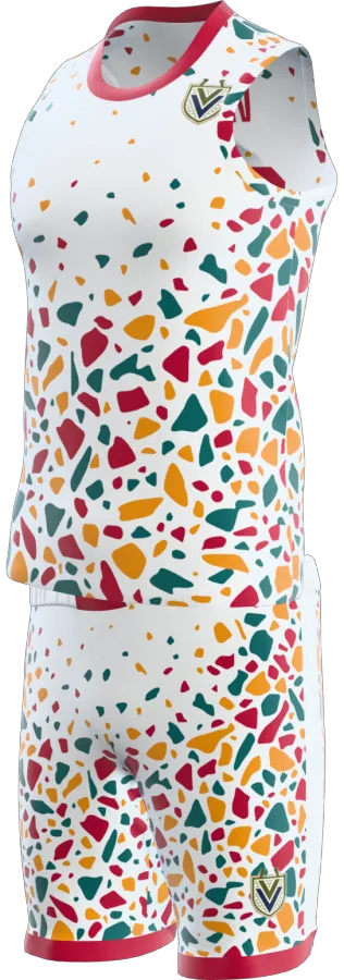 Terrazzo design as a basketball game kit: singlet, shorts