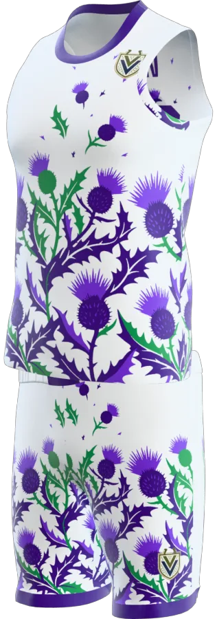 Thistle design as a basketball game kit: singlet, shorts