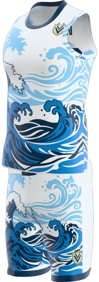 Great Wave design as a basketball game kit: singlet, shorts