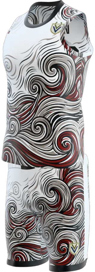 Woodcut design as a basketball game kit: singlet, shorts