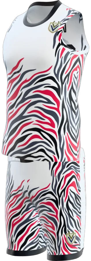 Zebra design as a basketball game kit: singlet, shorts