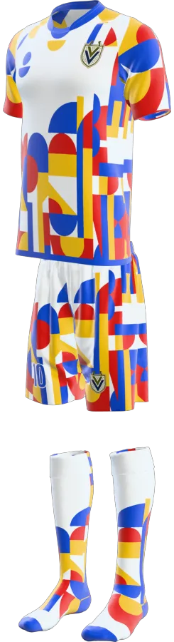 Bauhaus design as a soccer game kit: jersey, shorts, socks