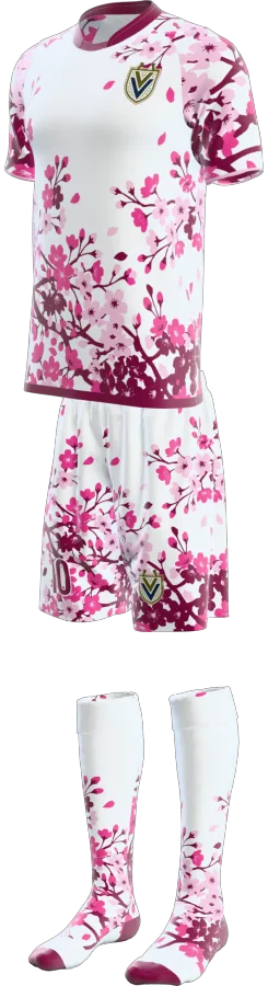 Sakura design as a soccer game kit: jersey, shorts, socks