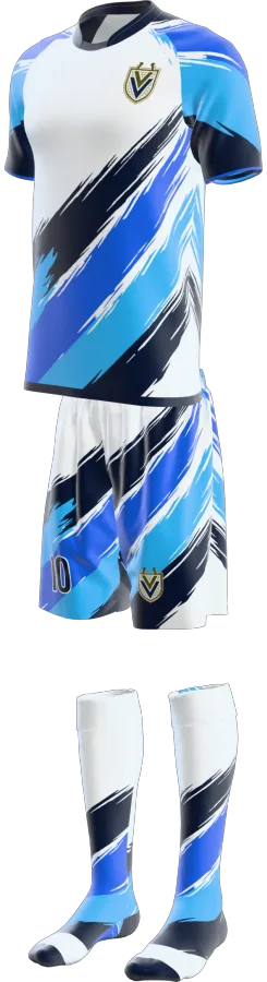 Swoosh design as a soccer game kit: jersey, shorts, socks