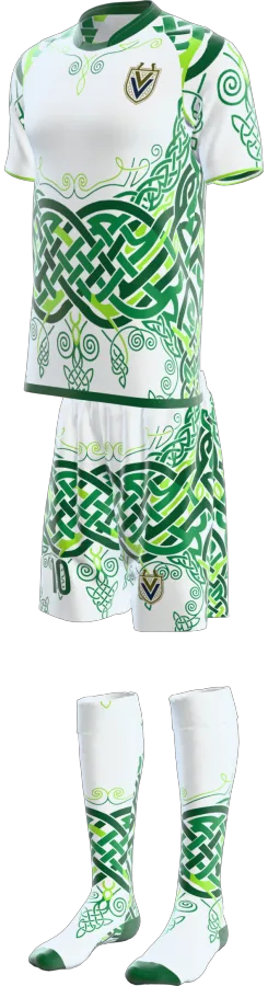 Celtic design as a soccer game kit: jersey, shorts, socks