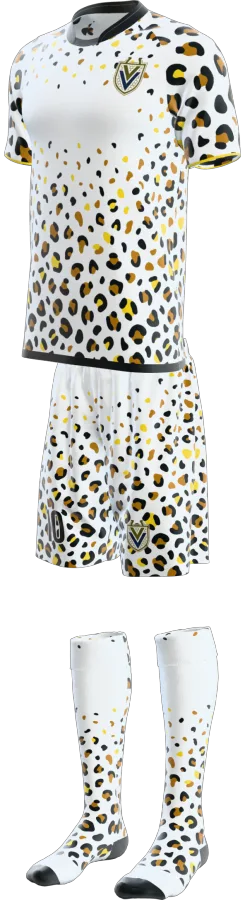 Cheetah design as a soccer game kit: jersey, shorts, socks