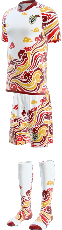 Auspicious design as a soccer game kit: jersey, shorts, socks