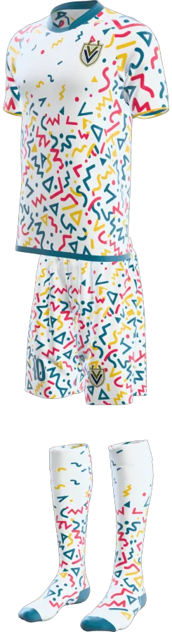 Retro 90s design as a soccer game kit: jersey, shorts, socks