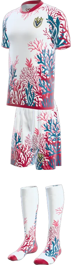 Reef design as a soccer game kit: jersey, shorts, socks