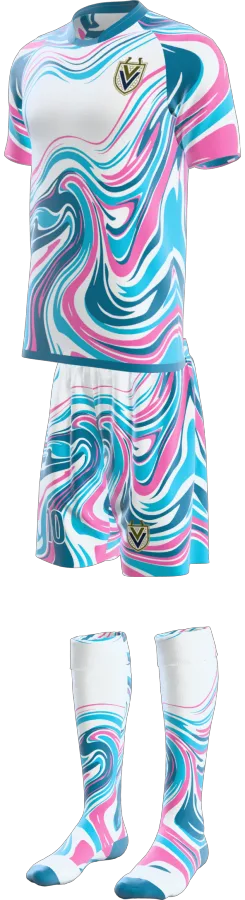 Fluid design as a soccer game kit: jersey, shorts, socks
