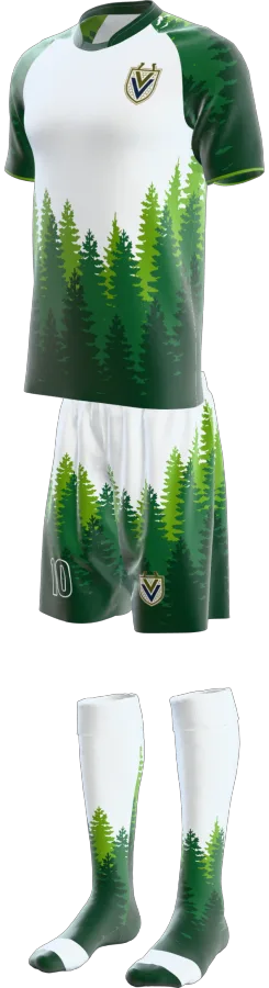 Pinewood design as a soccer game kit: jersey, shorts, socks