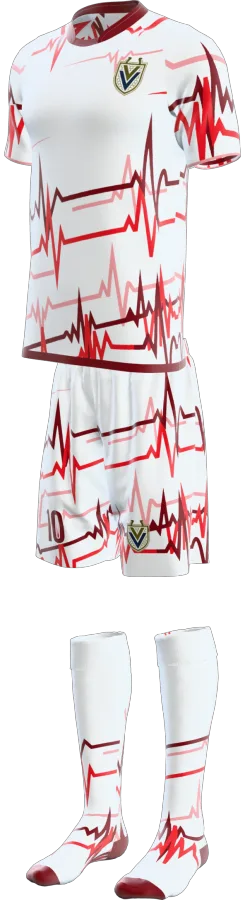 Pulse Line design as a soccer game kit: jersey, shorts, socks