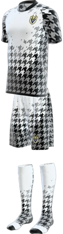 Houndstooth design as a soccer game kit: jersey, shorts, socks