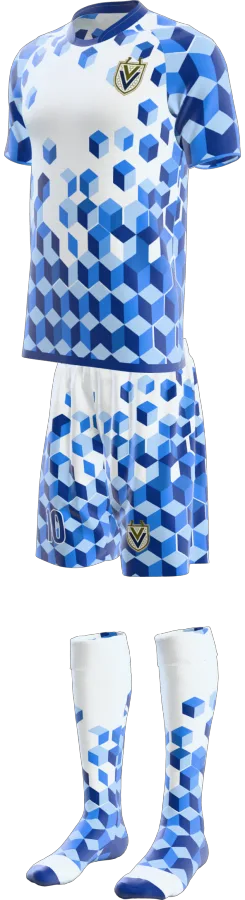 Cubes design as a soccer game kit: jersey, shorts, socks