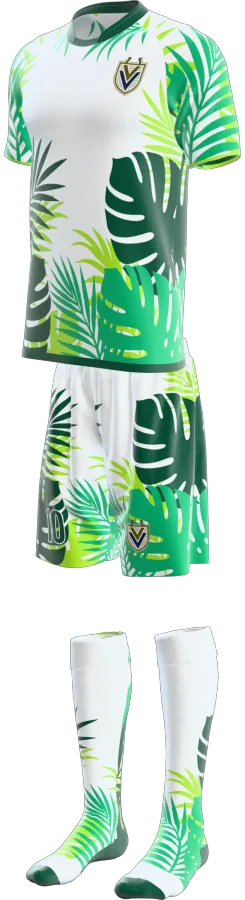 Tropic design as a soccer game kit: jersey, shorts, socks