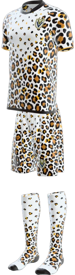 Leopard design as a soccer game kit: jersey, shorts, socks