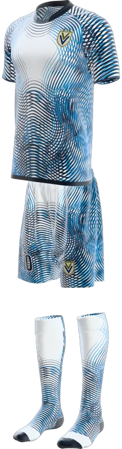 Moire design as a soccer game kit: jersey, shorts, socks