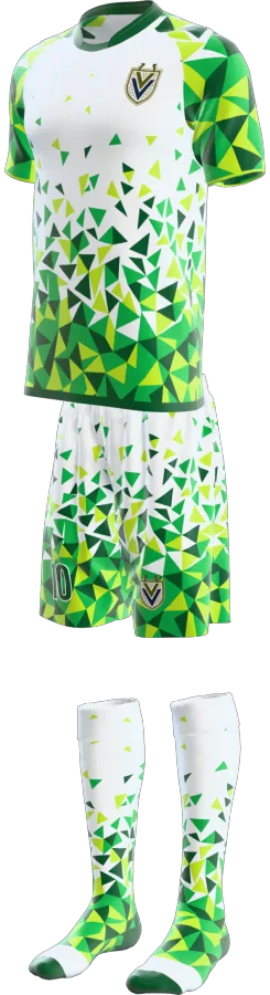 Shard Mosaic design as a soccer game kit: jersey, shorts, socks