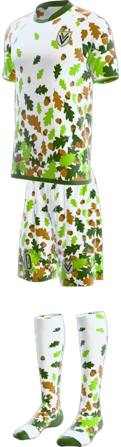 Oak design as a soccer game kit: jersey, shorts, socks