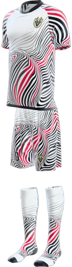 Op Art design as a soccer game kit: jersey, shorts, socks
