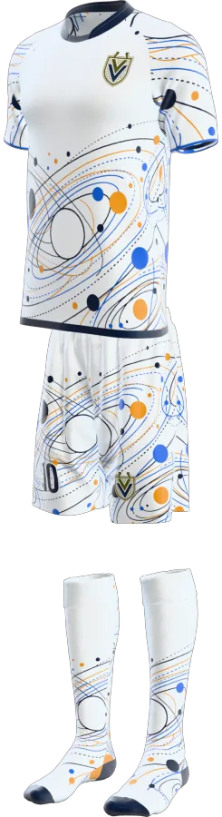 Orbit design as a soccer game kit: jersey, shorts, socks