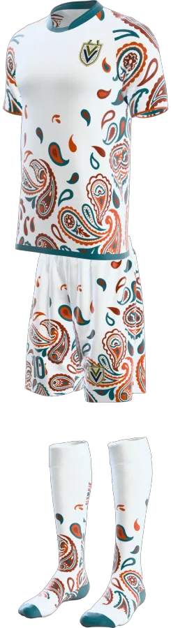 Paisley design as a soccer game kit: jersey, shorts, socks
